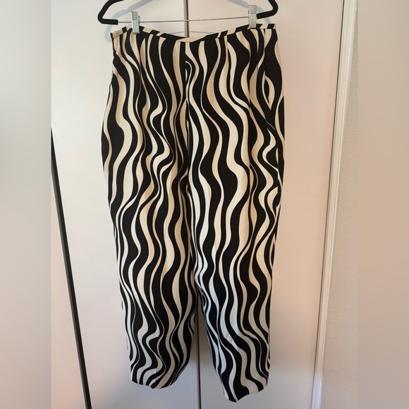 XXL Louis Feraud Wide Leg Pants Black and White Wavy Pattern - Picture 4 of 5
